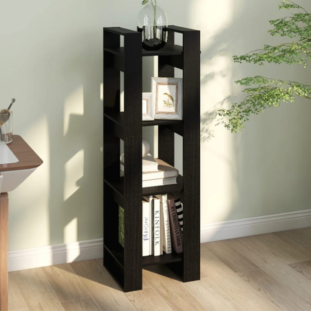 vidaXL 4 Shelf Black Solid Pine Wood Bookcase - Size: 125 x 41 x 35cm - Wilko - image 1