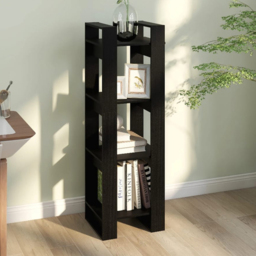 vidaXL 4 Shelf Black Solid Pine Wood Bookcase - Size: 125 x 41 x 35cm - Wilko