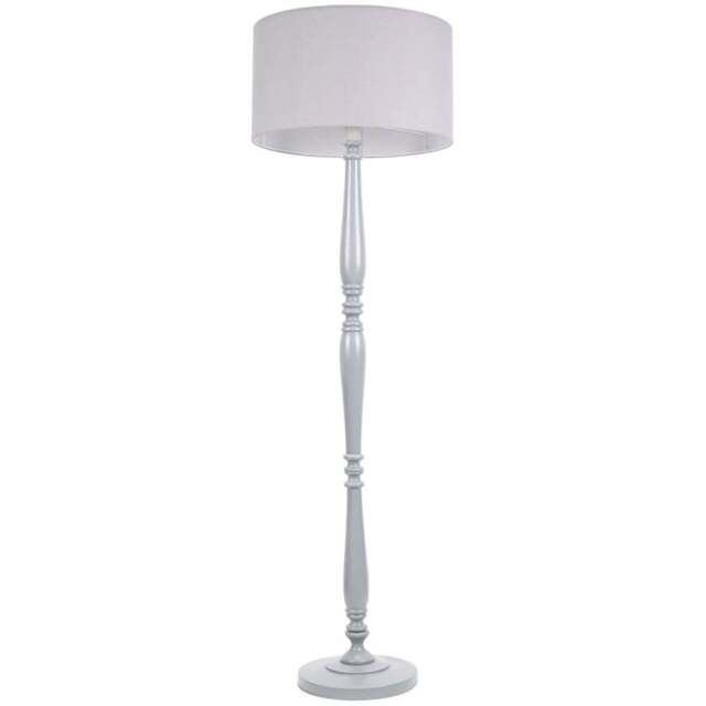ValueLights Victoria Grey Fabric Drum Shade Grey Wood Traditional Stem LED Floor Lamp - Size: 157 x 45 x 45cm - Wilko - image 1