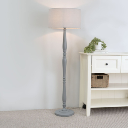 ValueLights Victoria Grey Fabric Drum Shade Grey Wood Traditional Stem LED Floor Lamp - Size: 157 x 45 x 45cm - Wilko - thumbnail 3