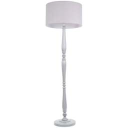 ValueLights Victoria Grey Fabric Drum Shade Grey Wood Traditional Stem LED Floor Lamp - Size: 157 x 45 x 45cm - Wilko - thumbnail 1