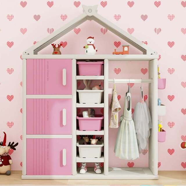 Costway Pink Kids Closet with Storage Bin - Size: 131 x 45 x 44cm - Wilko - image 1