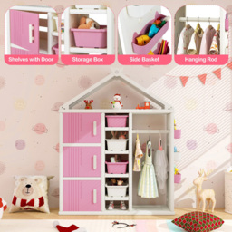 Costway Pink Kids Closet with Storage Bin - Size: 131 x 45 x 44cm - Wilko - thumbnail 7