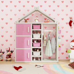 Costway Pink Kids Closet with Storage Bin - Size: 131 x 45 x 44cm - Wilko - thumbnail 5
