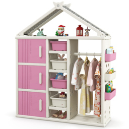 Costway Pink Kids Closet with Storage Bin - Size: 131 x 45 x 44cm - Wilko - thumbnail 4