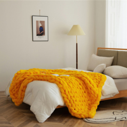Living and Home Yellow Handwoven Chunky Knit Throw Blanket 60cm - Wilko - thumbnail 7