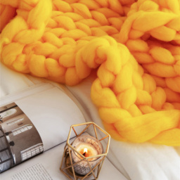 Living and Home Yellow Handwoven Chunky Knit Throw Blanket 60cm - Wilko - thumbnail 4