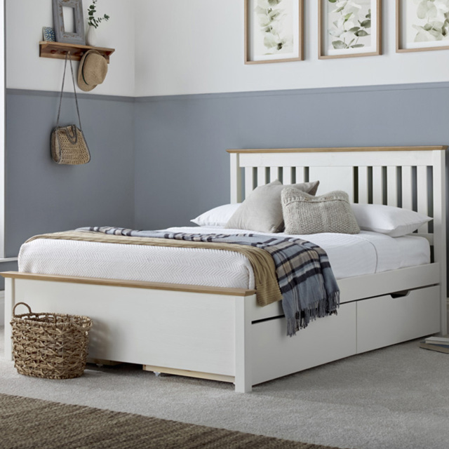 Chester Double Stone White and Oak 4 Drawer Storage Bed Frame - Bedmaster - Wilko - image 1