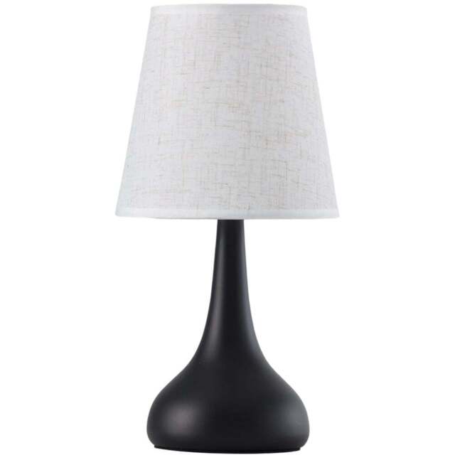 Living and Home Small Black and Ivory Linen Shade Iron Base E27 Table Lamp - Size: 30 x 16 x 16cm - Black + Beige White - Wilko - image 1