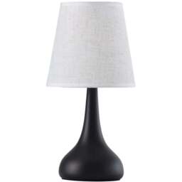 Living and Home Small Black and Ivory Linen Shade Iron Base E27 Table Lamp - Size: 30 x 16 x 16cm - Black + Beige White - Wilko - thumbnail 1