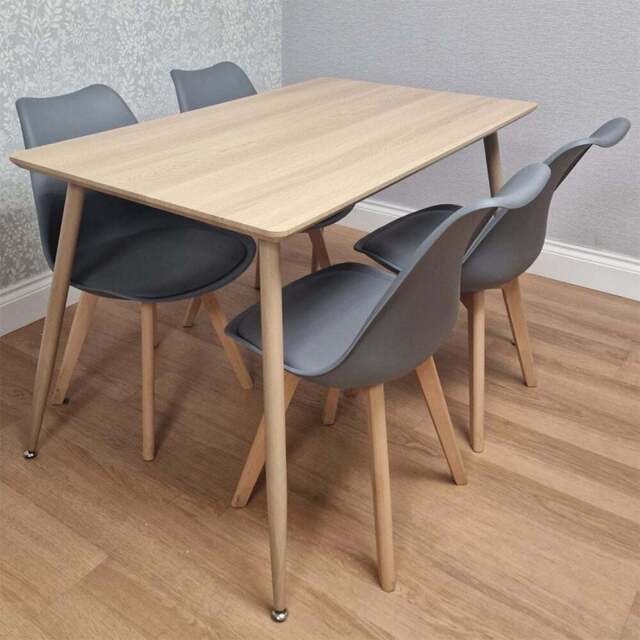 Kosy Koala 4 Seater Tulip Faux Leather Wooden Dining Set Grey - Beige - Wilko - image 1