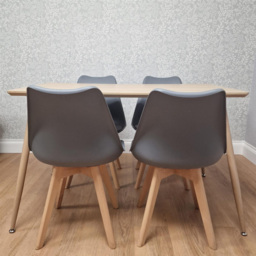 Kosy Koala 4 Seater Tulip Faux Leather Wooden Dining Set Grey - Beige - Wilko - thumbnail 5