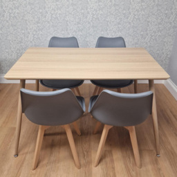 Kosy Koala 4 Seater Tulip Faux Leather Wooden Dining Set Grey - Beige - Wilko - thumbnail 6