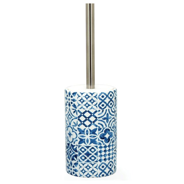 Santorini Blue and White Toilet Brush Holder - Size: 9 x 15 x 9cm - Wilko