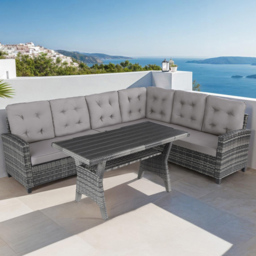 tectake Catania 6 Seater Grey Garden Corner Sofa with Cushions - Wilko
