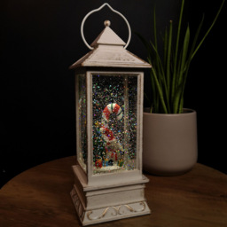 Samuel Alexander Antique Snowy Water Spinner Mouse Scene Lantern Christmas Decoration 29cm - Size: 29 x 15 x 15cm - White - Wilko - thumbnail 3