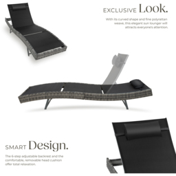 tectake 6 Step Adjustable Mottled Grey Polyrattan Sun Lounger - Size: 94 x 69 x 211cm - Wilko - thumbnail 4