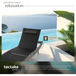 tectake 6 Step Adjustable Mottled Grey Polyrattan Sun Lounger - Size: 94 x 69 x 211cm - Wilko - thumbnail 5