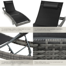 tectake 6 Step Adjustable Mottled Grey Polyrattan Sun Lounger - Size: 94 x 69 x 211cm - Wilko - thumbnail 6