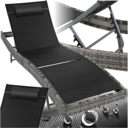 tectake 6 Step Adjustable Mottled Grey Polyrattan Sun Lounger - Size: 94 x 69 x 211cm - Wilko - thumbnail 3