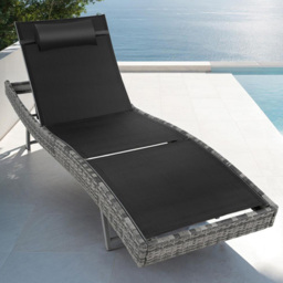 tectake 6 Step Adjustable Mottled Grey Polyrattan Sun Lounger - Size: 94 x 69 x 211cm - Wilko - thumbnail 1