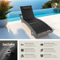 tectake 6 Step Adjustable Mottled Grey Polyrattan Sun Lounger - Size: 94 x 69 x 211cm - Wilko - thumbnail 7