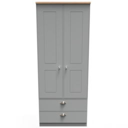 Crowndale Victoria 2 Door 2 Drawer Grey and Oak Wardrobe - Size: 2 Door, 2 Drawer - Wilko - thumbnail 3