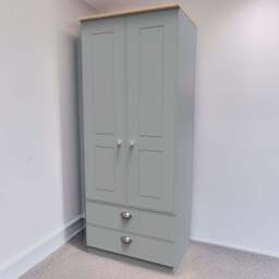 Crowndale Victoria 2 Door 2 Drawer Grey and Oak Wardrobe - Size: 2 Door, 2 Drawer - Wilko - thumbnail 1