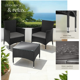 tectake Lucerne 2 Seater Black Garden Bistro Set - Wilko - thumbnail 6