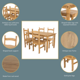 Core Products Corona 4 Seater Dining Set Antique Pine - Brown - Wilko - thumbnail 4