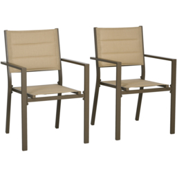 Outsunny Set of 2 Beige Aluminium Stackable Garden Chairs - Size: 92 x 53 x 20cm - Brown - Wilko - thumbnail 3
