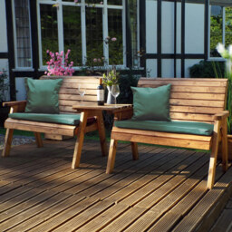 Charles Taylor 4 Seater Straight Bench Set with Green Cushions - Size: 264 x 74 x 98cm - Wilko - thumbnail 1