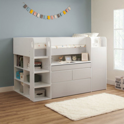 Flair Bailey Single Kids Cabin Bed with Pull Out Desk Wardrobe and Storage Shelves - White - Wilko - thumbnail 5