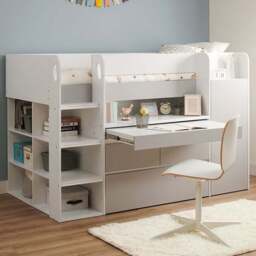 Flair Bailey Single Kids Cabin Bed with Pull Out Desk Wardrobe and Storage Shelves - White - Wilko