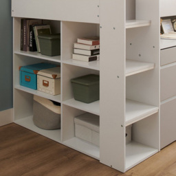 Flair Bailey Single Kids Cabin Bed with Pull Out Desk Wardrobe and Storage Shelves - White - Wilko - thumbnail 3