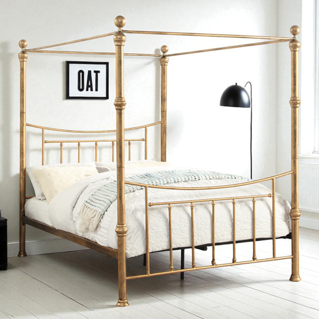 OAT Home Westminster 4 Poster Double Antique Brass Effect Metal Bed - Wilko - image 1