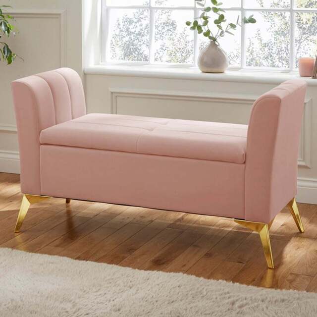 GFW Pettine Blush Pink Ottoman Storage Bench - Size: 45 x 121 x 67cm - Wilko - image 1