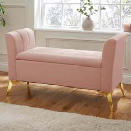 GFW Pettine Blush Pink Ottoman Storage Bench - Size: 45 x 121 x 67cm - Wilko