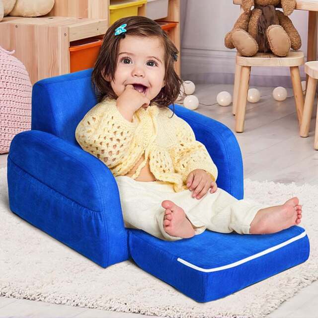 Tommy Toys 2 in 1 Blue Padded Wood Frame Kids Fold Out Armchair - Wilko - image 1
