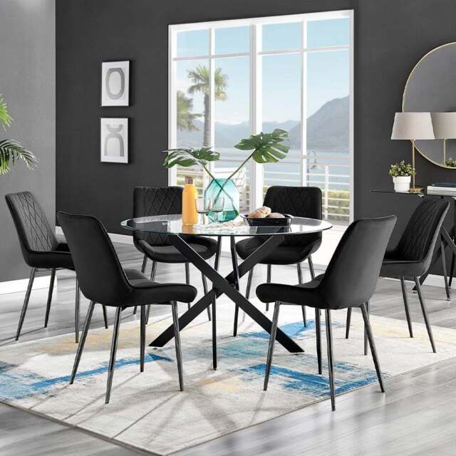 Furniturebox Arona Cesano 6 Seater Round Dining Set Black - Wilko - image 1
