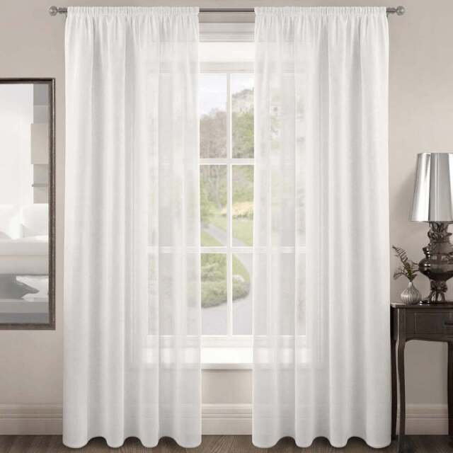 Velosso Riva Plain White Slot Top Voile Panel Curtain 150 x 137cm - Size: w 150 x D 137cm - Wilko - image 1