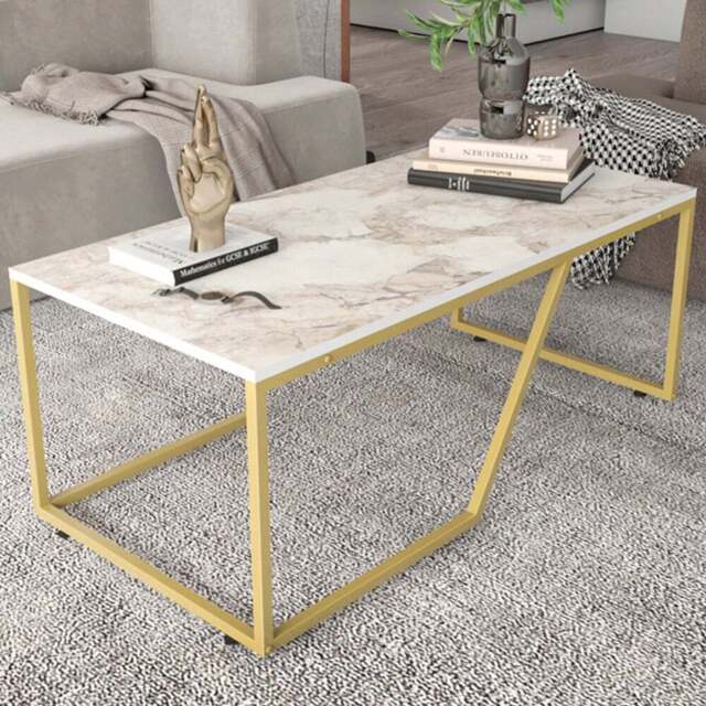 Decorotika Wendy White Marble Effect and Gold Industrial Coffee Table - Size: 48.1 x 120 x 60cm - Multi - Wilko - image 1
