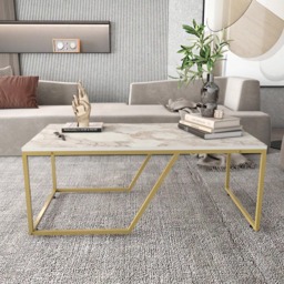 Decorotika Wendy White Marble Effect and Gold Industrial Coffee Table - Size: 48.1 x 120 x 60cm - Multi - Wilko - thumbnail 6