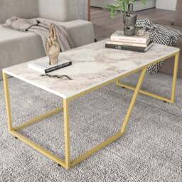Decorotika Wendy White Marble Effect and Gold Industrial Coffee Table - Size: 48.1 x 120 x 60cm - Multi - Wilko - thumbnail 1