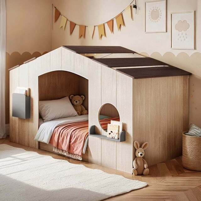 Flair Frankie Wooden Play House Bed Frame - Size: Single - Brown - Wilko - image 1