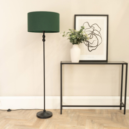 ValueLights Maggie Forest Green Fabric Shade Black Metal Candlestick Floor Lamp - Size: 151 x 45 x 45cm - Wilko - thumbnail 4
