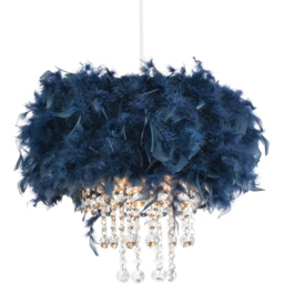 Happy Homewares Green Navy Pendant Shade with Transparent Acrylic Droplets - Size: 36 x 32 x 32cm - Blue - Wilko - thumbnail 3