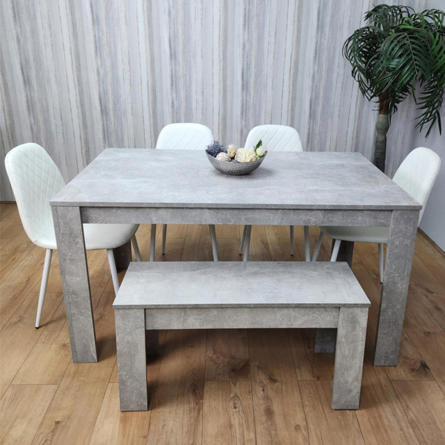 Kosy Koala 6 Seater Faux Leather Rectangular Dining Bench Set Stone Grey Effect and White - Multi - Portland - Wilko - image 1