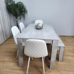 Kosy Koala 6 Seater Faux Leather Rectangular Dining Bench Set Stone Grey Effect and White - Multi - Portland - Wilko - thumbnail 5