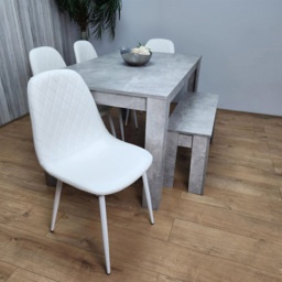 Kosy Koala 6 Seater Faux Leather Rectangular Dining Bench Set Stone Grey Effect and White - Multi - Portland - Wilko - thumbnail 4